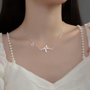 925 Silver ECG Pendant Necklace Heartbeat Jewelry