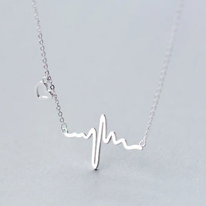925 Silver ECG Pendant Necklace Heartbeat Jewelry