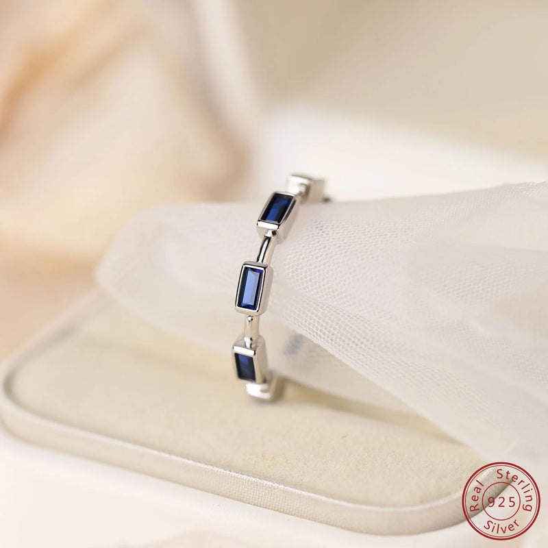 925 Silver Women's Ring with Square Sapphire