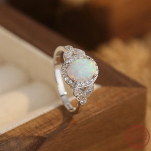 925 Silver Opal & Zircon Ring for Women