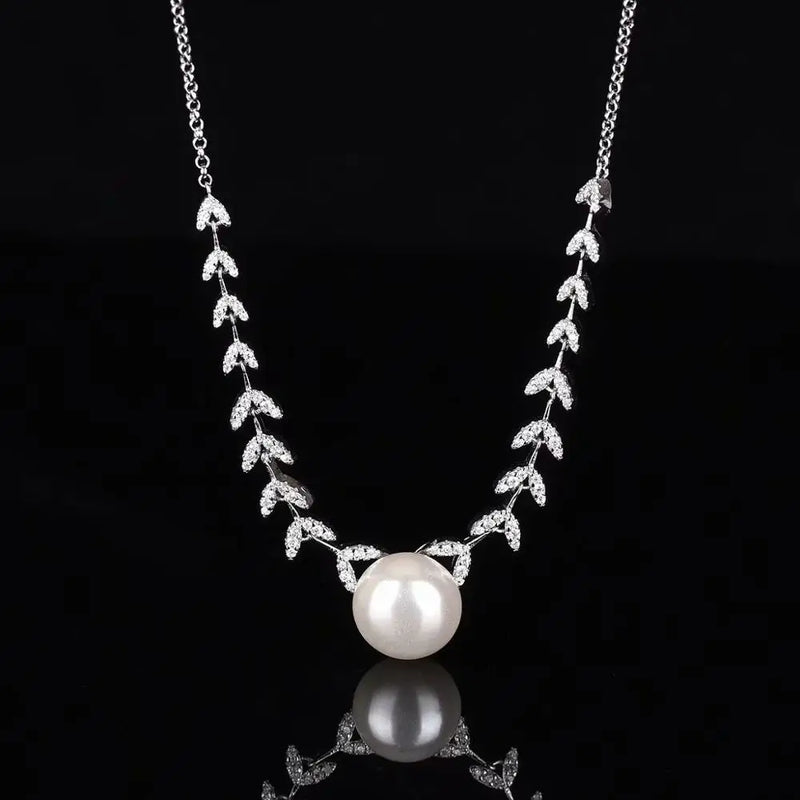 925 Silver Petal Pearl Pendant Necklace For Women