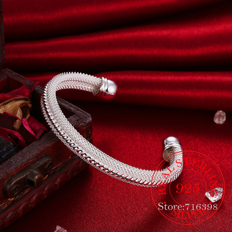 925 Sterling Silver Woven Mesh Bangle Bracelet For Woman
