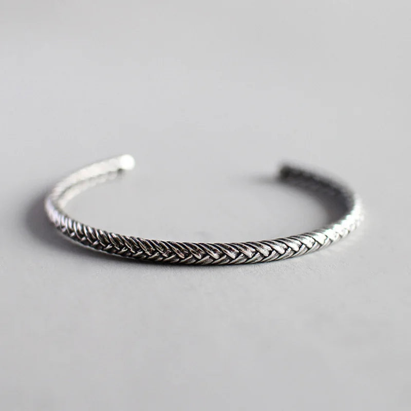 925 Sterling Silver Woven Straw Pattern Bracelet