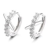 925 Silver X-shaped Crossed Zircon Earrings Crystal Hoop Wedding Jewelry
