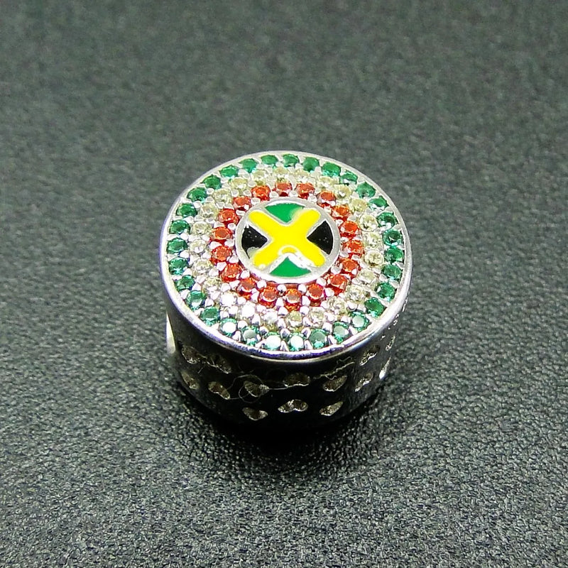 925 Silver Yellow Green Jamaica Flag Bracelet Bead Charms