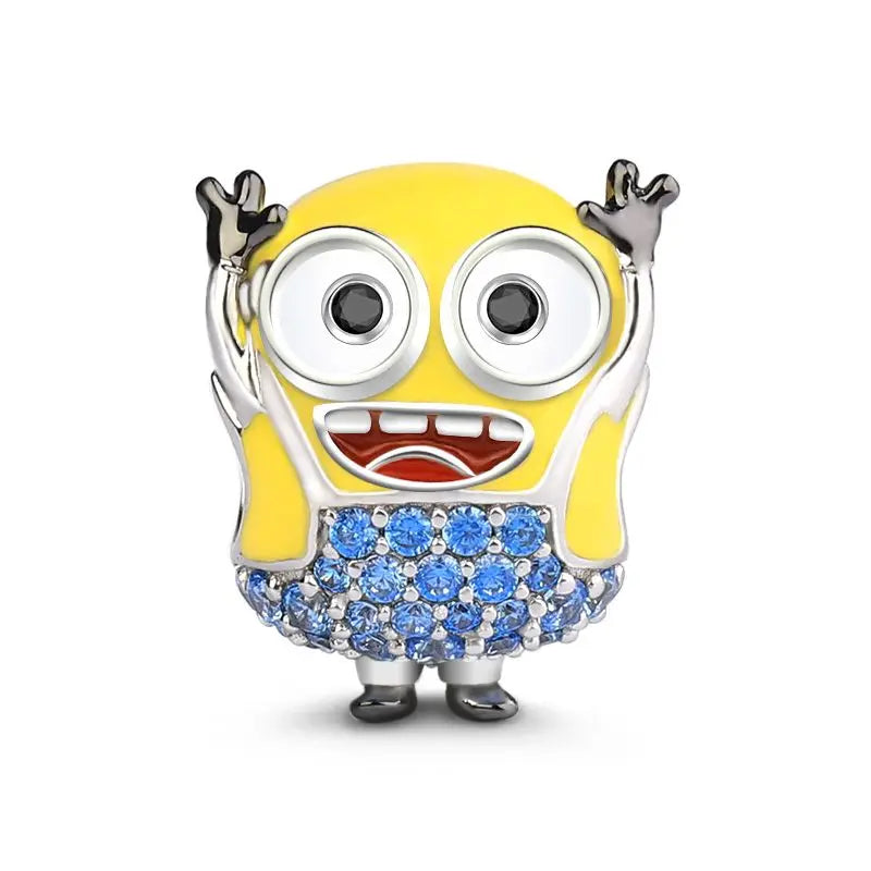 925 Sterling Silver Yellow Big Eye Boy Charms Beads Fit Bracelet Necklace