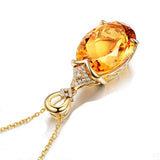 925 Silver Yellow Citrine Pendant Necklace For Women Fine Jewelry