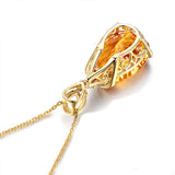925 Silver Yellow Citrine Pendant Necklace For Women Fine Jewelry