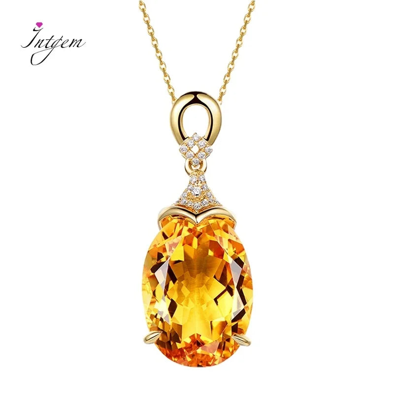925 Silver Yellow Citrine Pendant Necklace For Women Fine Jewelry