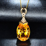 925 Silver Yellow Citrine Pendant Necklace For Women Fine Jewelry