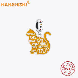 925 Sterling Silver Yellow Cat Charms Beads for Bracelet Necklace Jewelry