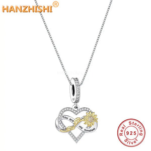 925 Silver You Are My Sunshine Flower Pendant Necklace for Anniversary