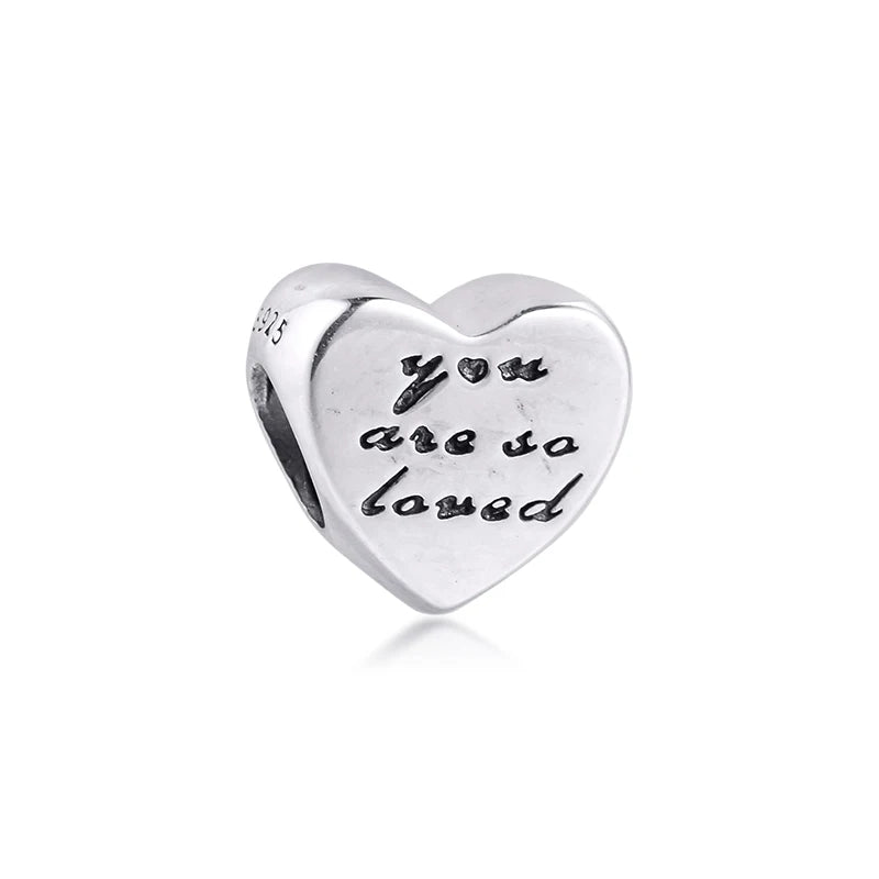 925 Sterling Silver You Are So Loved Heart Charm Beads