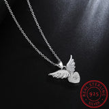 925 Silver Zircon Angel Wings Charm Pendant Necklace for Women
