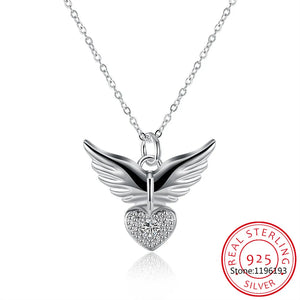 925 Silver Zircon Angel Wings Charm Pendant Necklace for Women