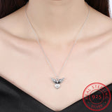 925 Silver Zircon Angel Wings Charm Pendant Necklace for Women