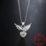 925 Silver Zircon Angel Wings Charm Pendant Necklace for Women