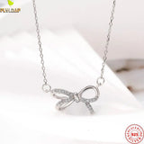 925 Silver Zircon Bowknot Pendant Necklace Fine Jewelry