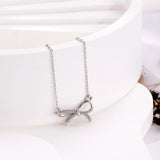925 Silver Zircon Bowknot Pendant Necklace Fine Jewelry