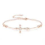 925 Sterling Silver Zircon Bracelet 14K Rose Thin Chain for Women