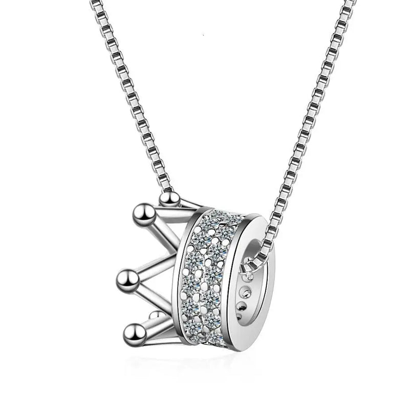 925 Silver Zircon Crown Necklace Queen Wind Chain S-n311