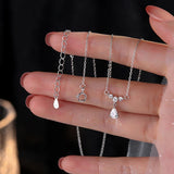 925 Silver Zircon Crystal Water Drop Pendant Necklace Wedding Jewelry