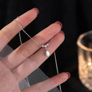 925 Silver Zircon Crystal Water Drop Pendant Necklace Wedding Jewelry