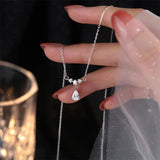 925 Silver Zircon Crystal Water Drop Pendant Necklace Wedding Jewelry