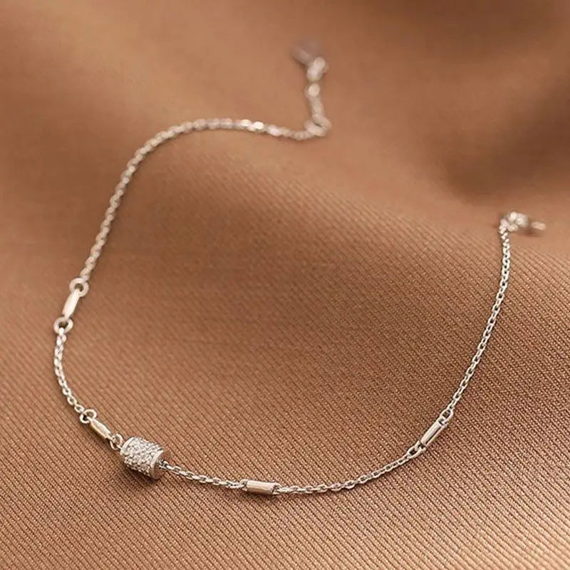 925 Silver Zircon Ball Bracelet Women Platinum Plated Thin Bracelet