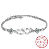 925 Silver Zircon Double Heart Bracelet Bangle Women Wedding Jewelry Gift