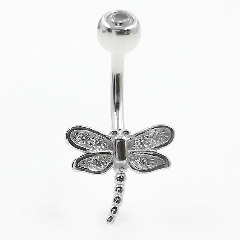 925 Silver Zircon Dragonfly Belly Button Ring