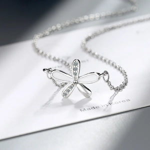 925 Silver Zircon Flower Pendants Necklaces Women Wedding Party
