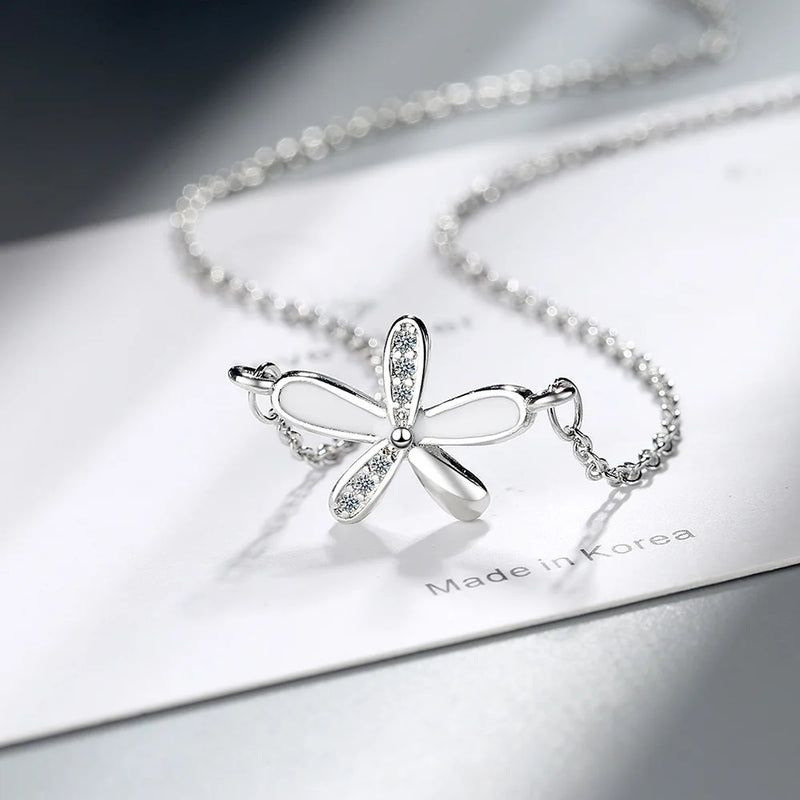 925 Silver Zircon Flower Pendants Necklaces Women Wedding Party