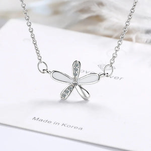 925 Silver Zircon Flower Pendants Necklaces Women Wedding Party