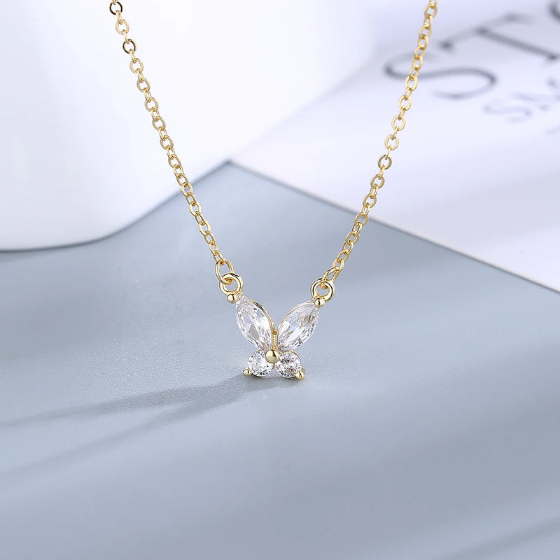 925 Silver Zircon Flowers Pendant Necklace Light Wedding Jewelry