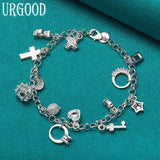 925 Silver Zircon Key Lock Stars Bracelet Wedding Jewelry