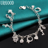 925 Silver Zircon Key Lock Stars Bracelet Wedding Jewelry