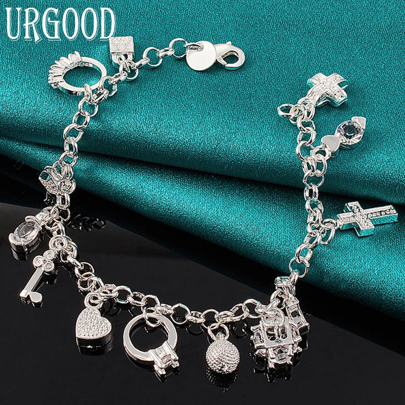 925 Silver Zircon Key Lock Stars Bracelet Wedding Jewelry