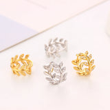 925 Silver Zircon Leaf Circle Piercing Hoop Earrings for Women