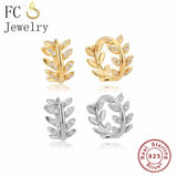 925 Silver Zircon Leaf Circle Piercing Hoop Earrings for Women