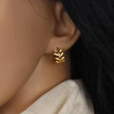 925 Silver Zircon Leaf Circle Piercing Hoop Earrings for Women
