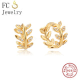 925 Silver Zircon Leaf Circle Piercing Hoop Earrings for Women