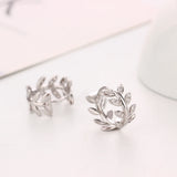925 Silver Zircon Leaf Circle Piercing Hoop Earrings for Women