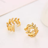 925 Silver Zircon Leaf Circle Piercing Hoop Earrings for Women