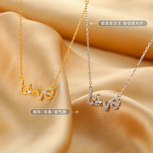 925 Sterling Silver Zircon Love Crown Charm Pendant Necklace for Women Girls