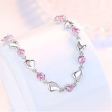 925 Silver Zircon Heart Bracelet Crystals Women Gift