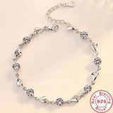 925 Silver Zircon Heart Bracelet Crystals Women Gift