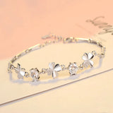 925 Silver Zircon Clover Bracelet Crystal Chain Women Valentine's Gift