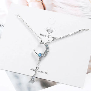 925 Silver Zircon Moon Pendant Necklace Wedding Female Jewelry