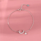 925 Silver Zircon Moon Star Bracelet 14k Plated Women Jewelry